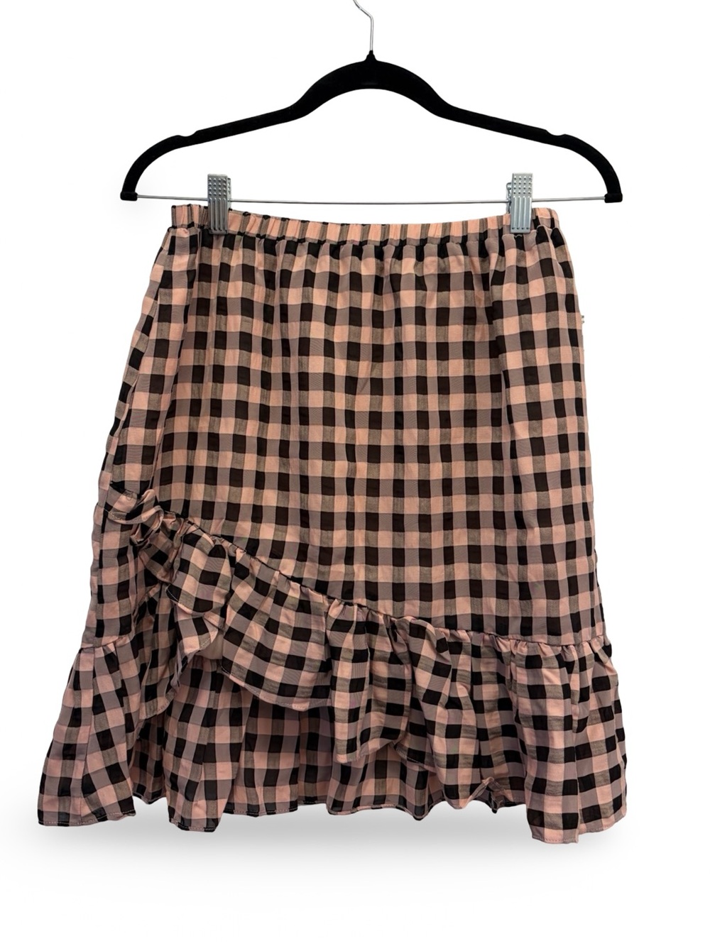 Cosmopolitan x Dress The Population Plaid Ruffle High Low Mini Skirt Women's L